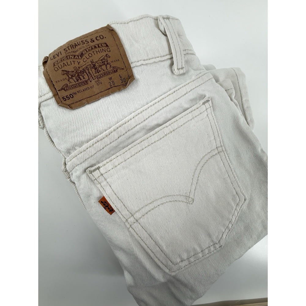 Vintage Levi's Orange Tab White Denim Loose‎ Fit Tapered Leg Jeans  29x30
